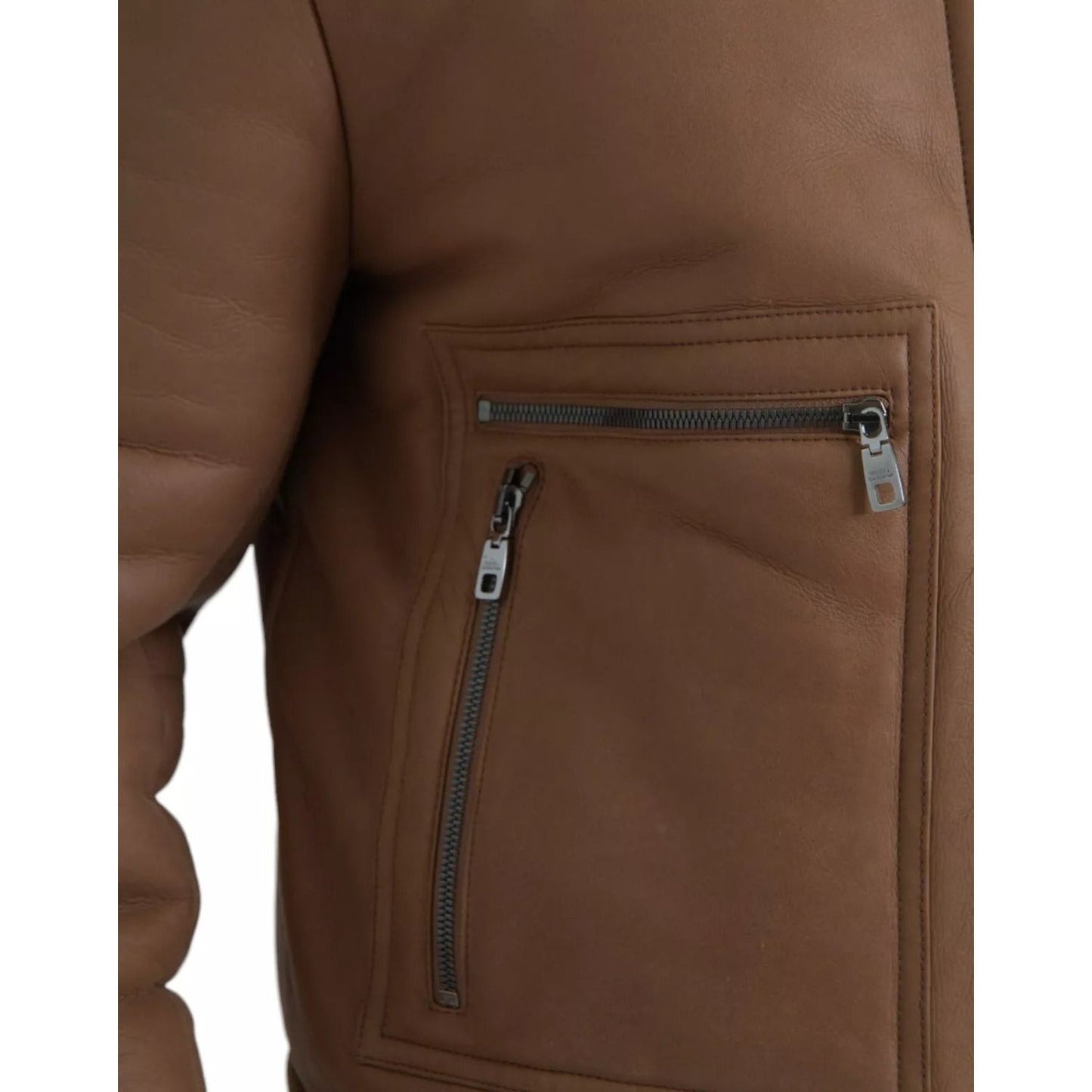 Dolce & Gabbana Brown Leather Fur Button Biker Coat Jacket JKT4050-52