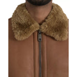 Dolce & Gabbana Brown Leather Fur Button Biker Coat Jacket JKT4050-52