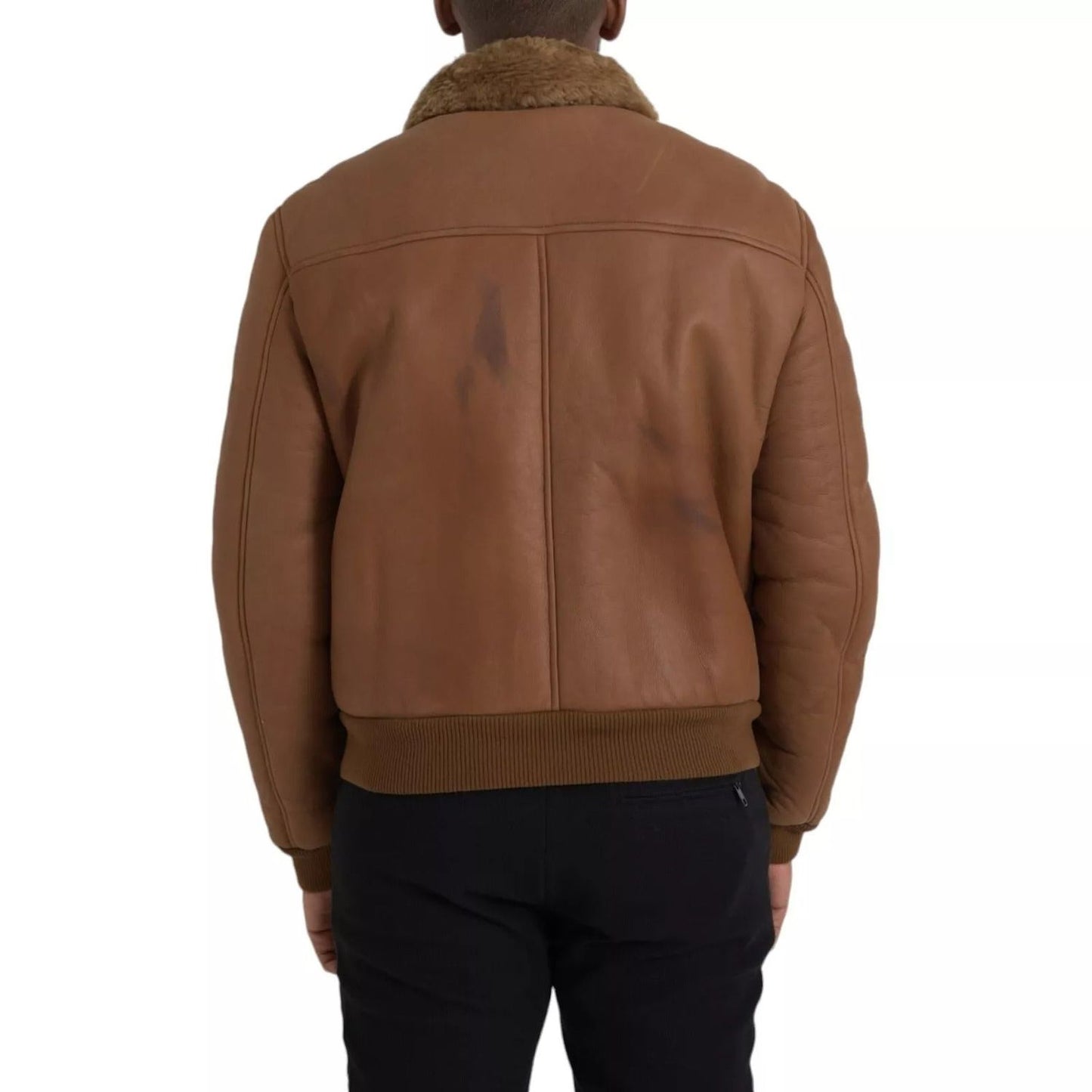 Dolce & Gabbana Brown Leather Fur Button Biker Coat Jacket JKT4050-52