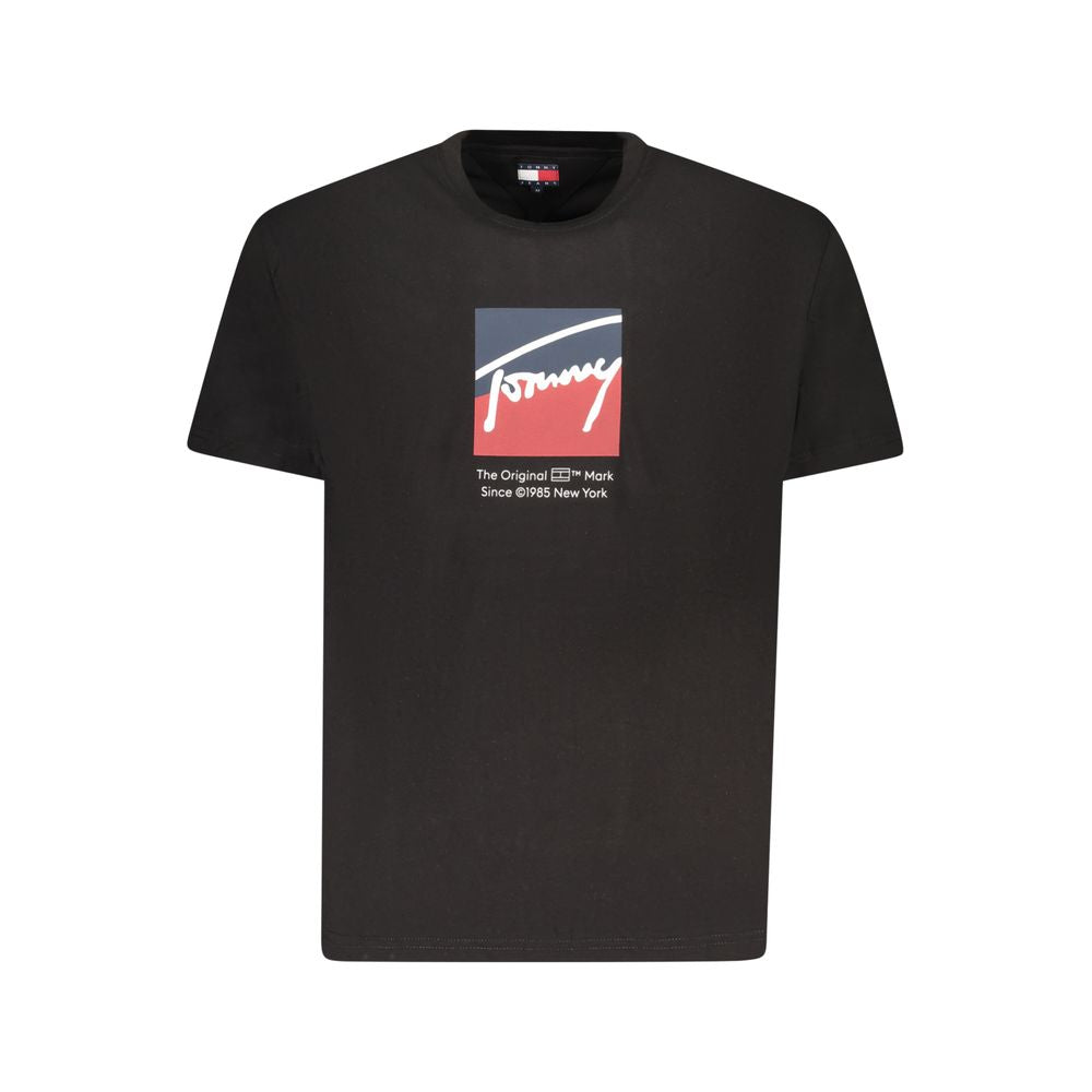 Tommy Hilfiger Black Cotton Men T-Shirt with logo print and crew neck design.