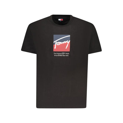 Tommy Hilfiger Black Cotton Men T-Shirt with logo print and crew neck design.