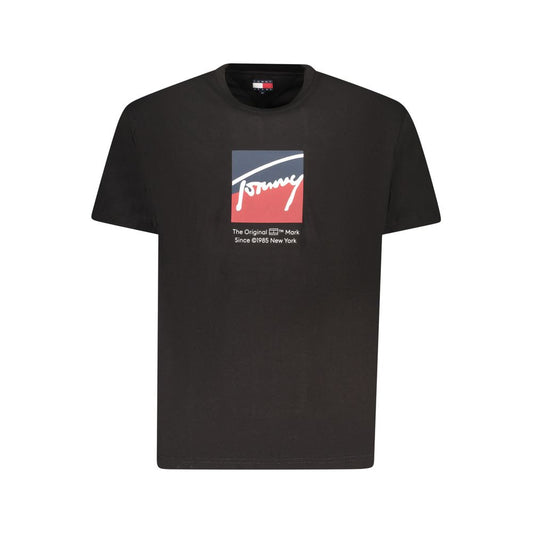 Tommy Hilfiger Black Cotton Men T-Shirt with logo print and crew neck design.
