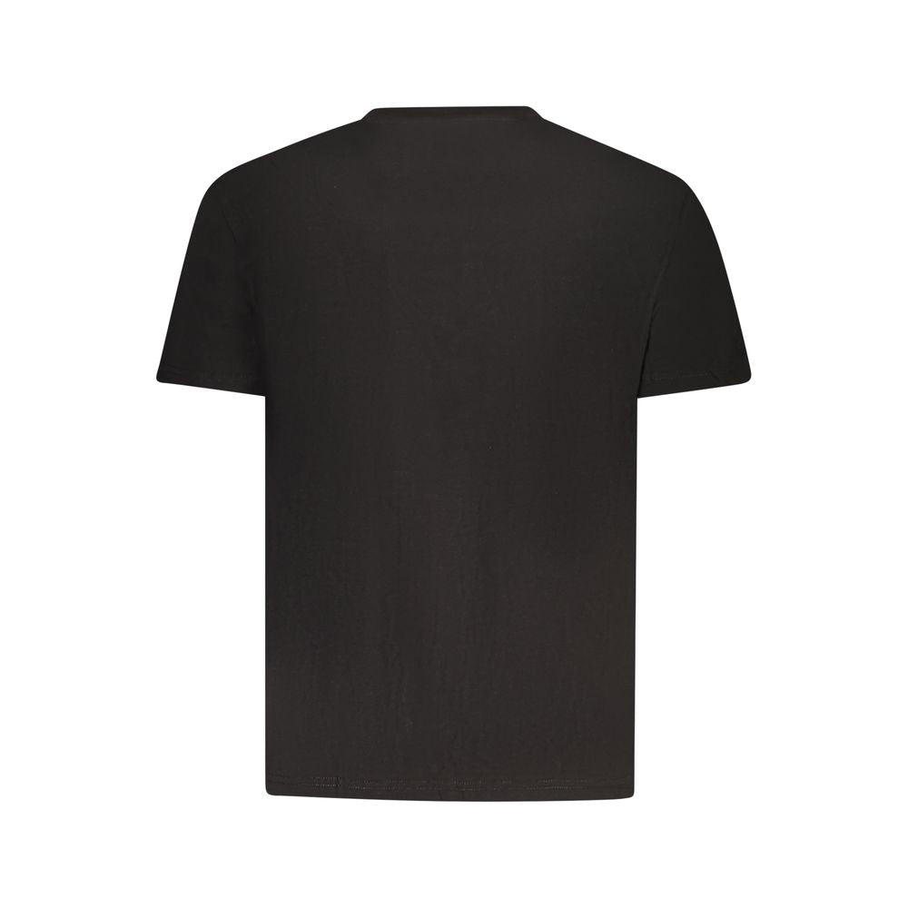 Back view of Tommy Hilfiger Black Cotton Men T-Shirt, crew neck with iconic logo design, made from sustainable regenerative cotton, short sleeved.