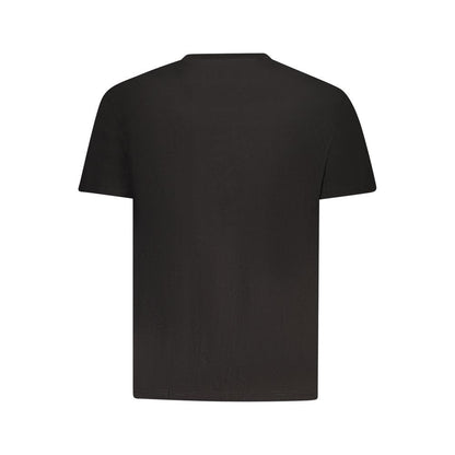 Back view of Tommy Hilfiger Black Cotton Men T-Shirt, crew neck with iconic logo design, made from sustainable regenerative cotton, short sleeved.