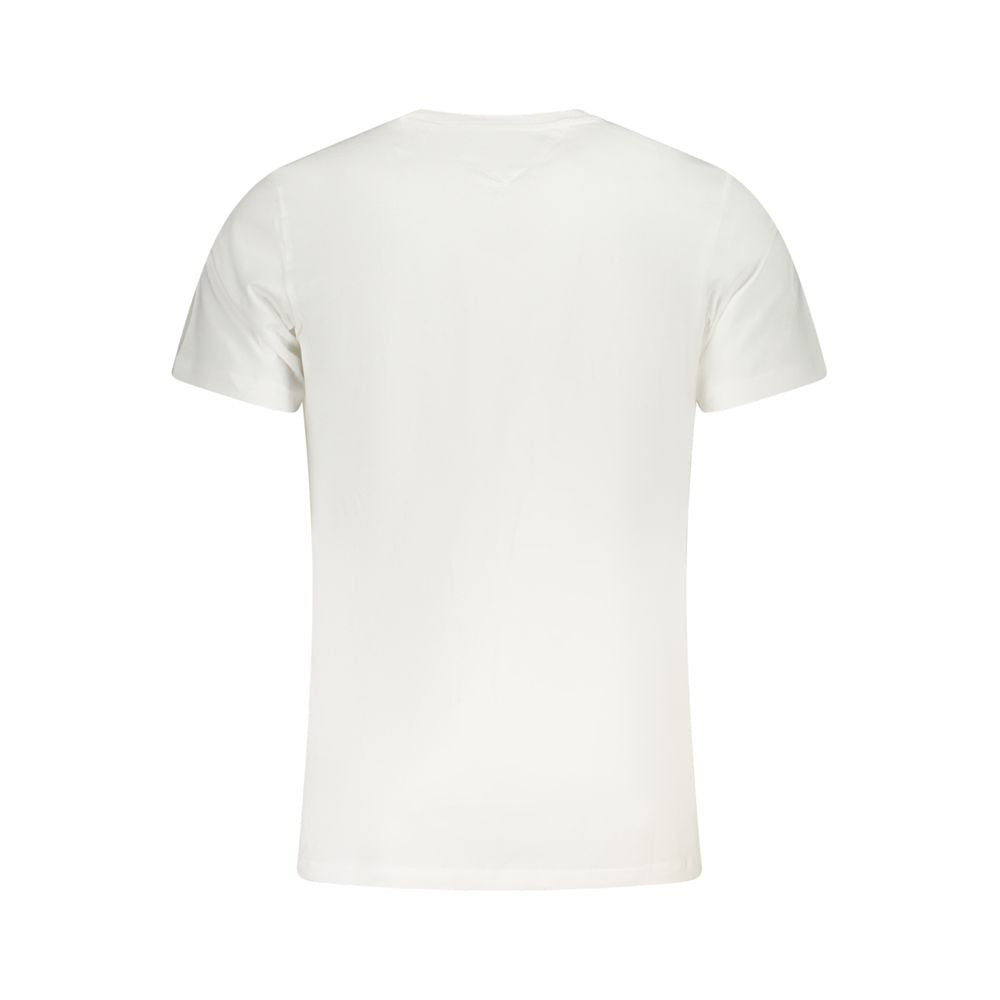 Back view of Tommy Hilfiger White Cotton Men T-Shirt showcasing simplicity and comfort with sustainable cotton fabric.