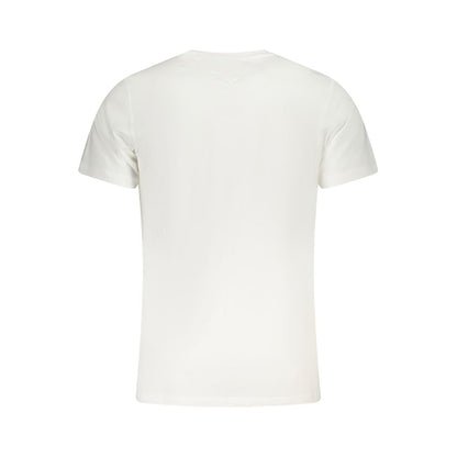 Back view of Tommy Hilfiger White Cotton Men T-Shirt showcasing simplicity and comfort with sustainable cotton fabric.