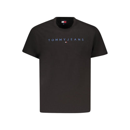 Tommy Hilfiger Black Cotton Men T-Shirt with logo, short sleeves, crafted from 95% regenerative cotton for a modern, eco-friendly style.
