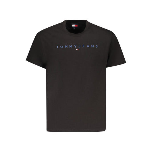 Tommy Hilfiger Black Cotton Men T-Shirt with logo, short sleeves, crafted from 95% regenerative cotton for a modern, eco-friendly style.
