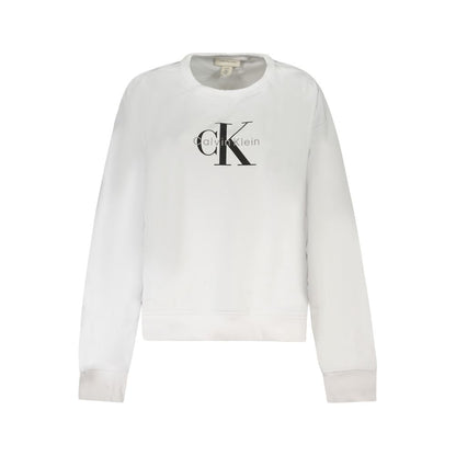 Calvin Klein White Cotton Women Sweater with logo embroidery, long sleeves, showcasing comfort and iconic style.