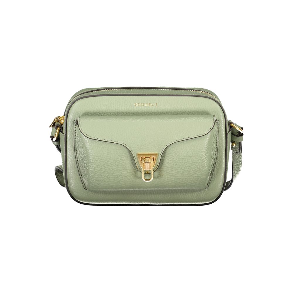 Coccinelle Green Leather Women Handbag with adjustable strap, featuring luxury leather craftsmanship, perfect for modern style and practicality.