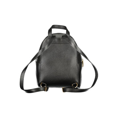 Rear view of Coccinelle Black Leather Women Backpack showcasing straps and texture.