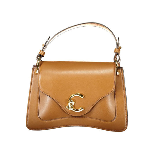 Coccinelle Brown Leather Women Handbag with removable handle and adjustable strap, featuring luxurious design and gold clasp detail.