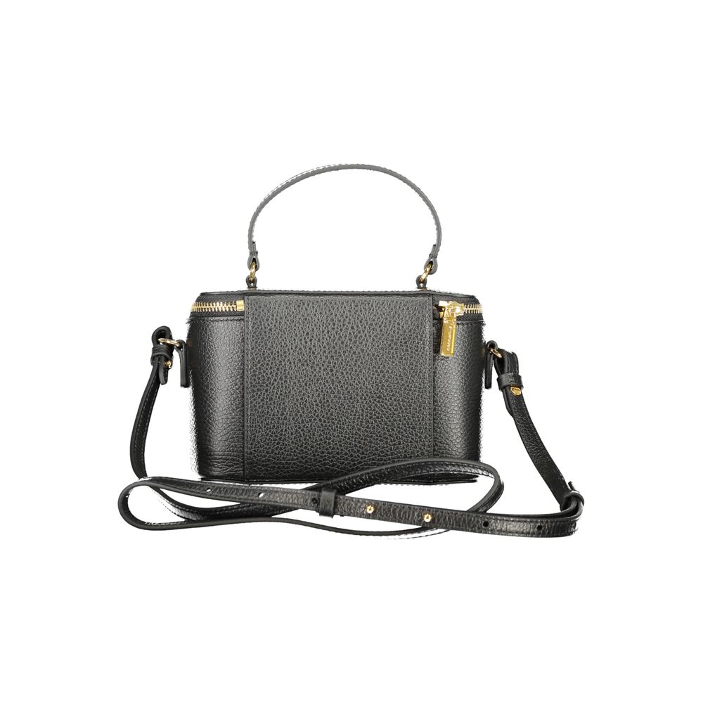 Coccinelle Black Leather Women Handbag with adjustable strap and front pocket, showcasing premium Italian craftsmanship and iconic design.