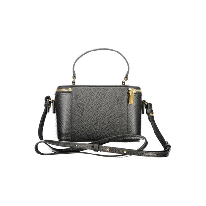 Coccinelle Black Leather Women Handbag with adjustable strap and front pocket, showcasing premium Italian craftsmanship and iconic design.