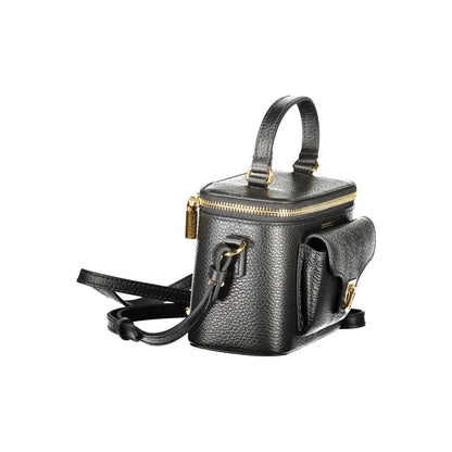 Coccinelle Black Leather Women Handbag with zip closure and external pocket, showcasing Italian luxury design and functionality.