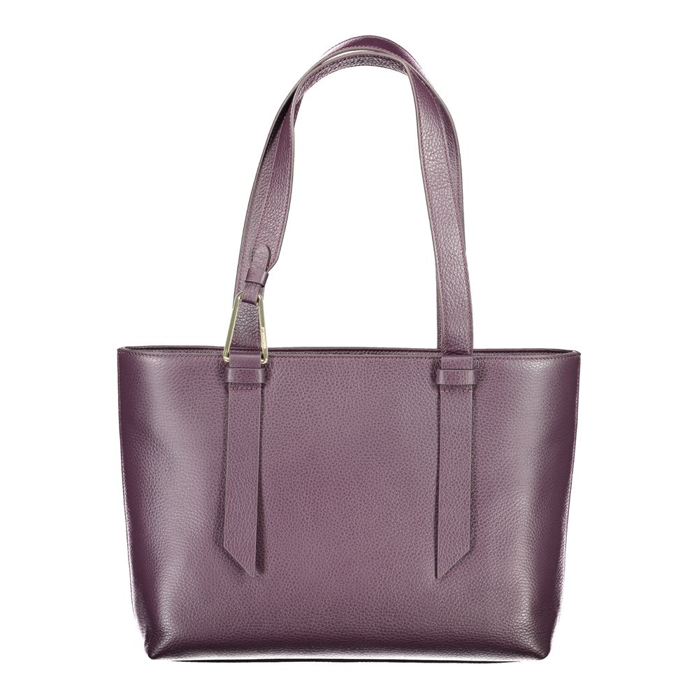 Coccinelle Purple Leather Women Handbag - Elegant Malory Bag with spacious interior and shoulder handles, showcasing Italian craftsmanship.