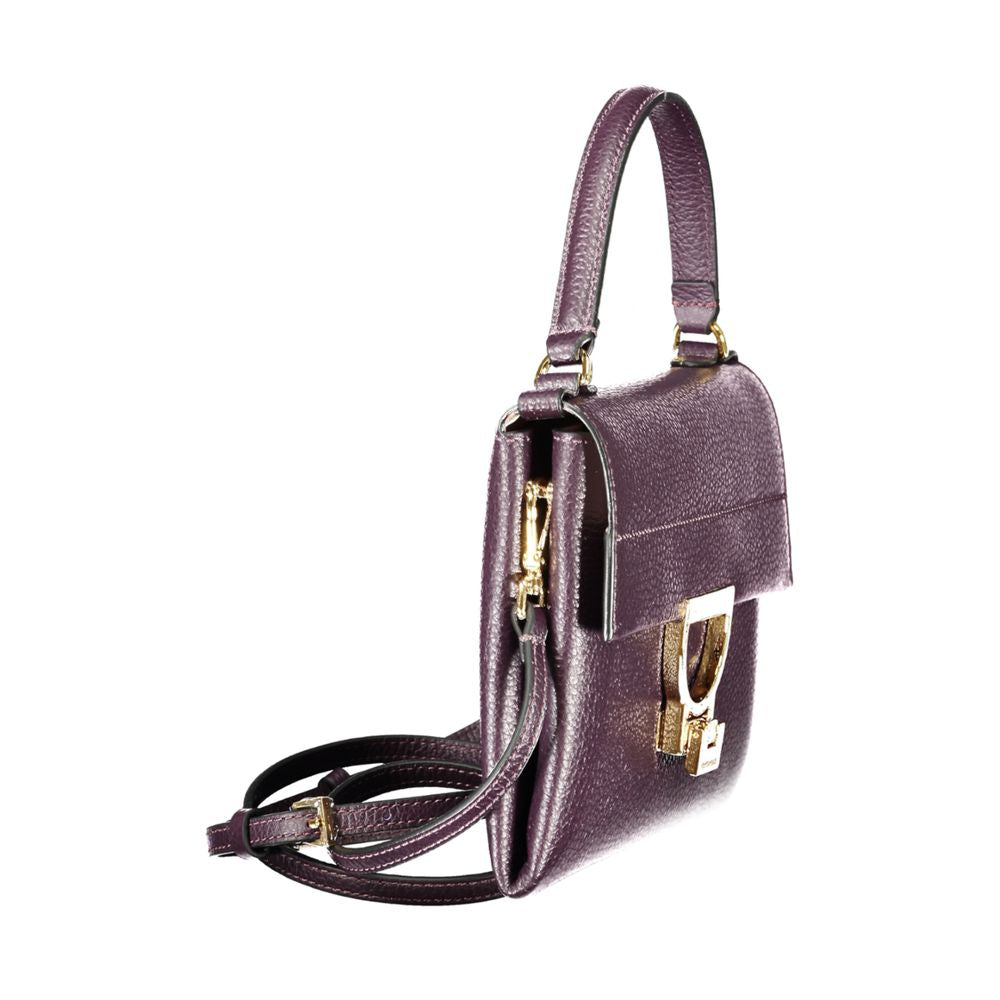 Coccinelle Purple Leather Women Handbag with single handle, removable strap, and internal pocket, showcasing Italian elegance.