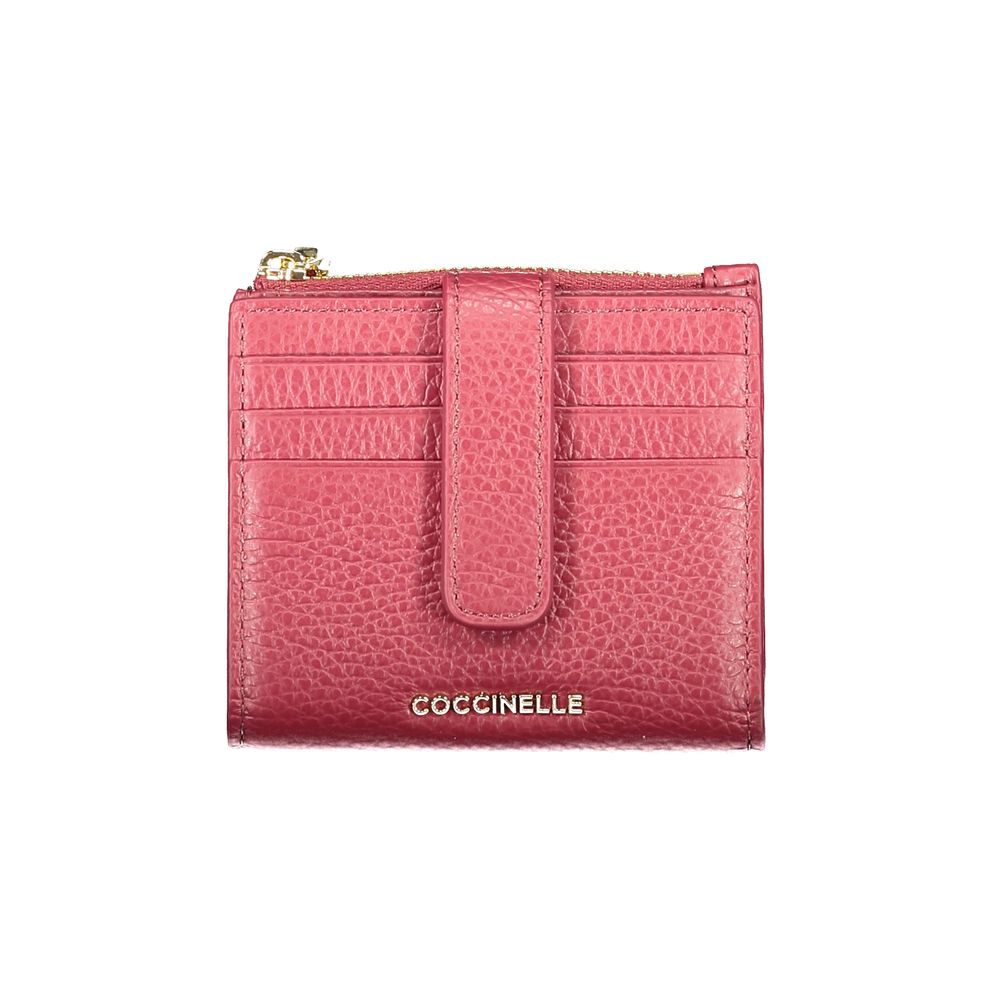 Coccinelle Purple Leather Women Wallet with card slots and zip closure.