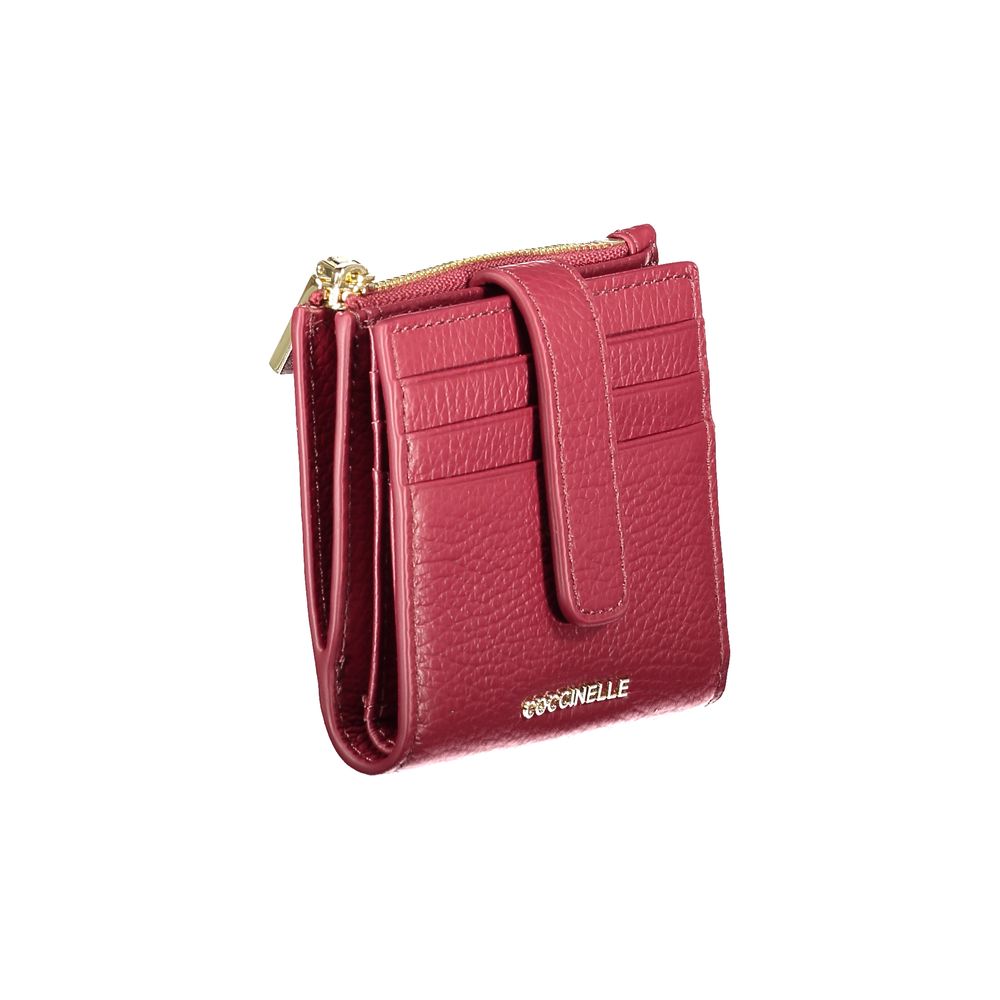 Coccinelle Purple Leather Women Wallet with card slots and zip closure showcasing luxury design.