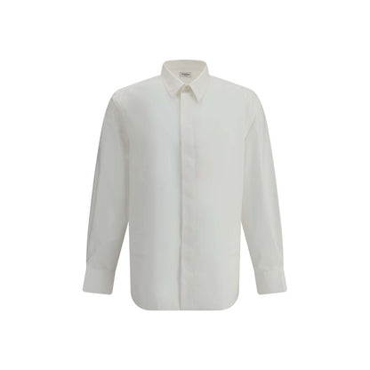 Saint Laurent White Cotton Dress Shirt with classic collar and concealed buttons, ideal for a sophisticated, timeless style.
