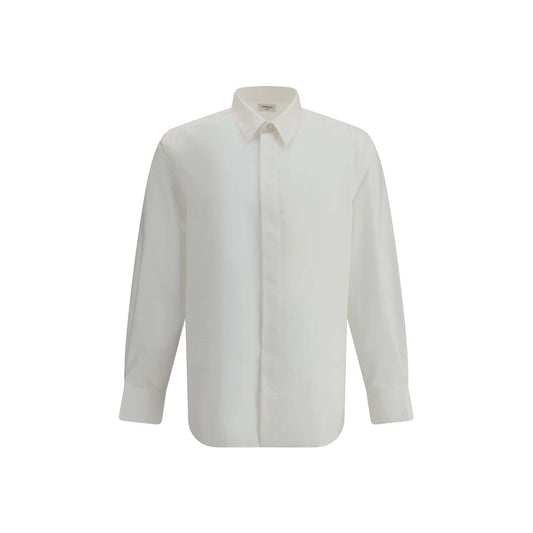 Saint Laurent White Cotton Dress Shirt with classic collar and concealed buttons, ideal for a sophisticated, timeless style.