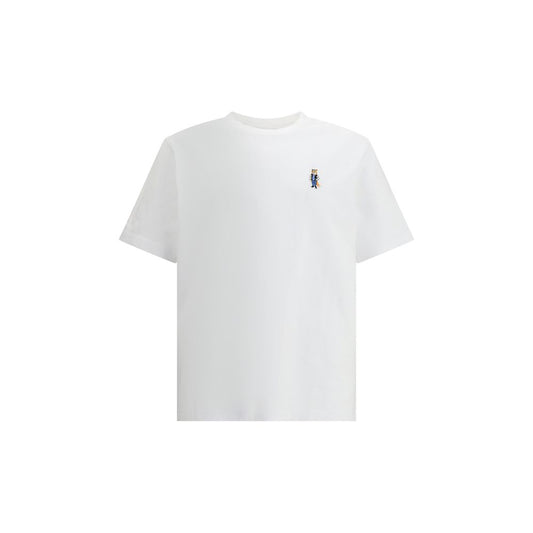 Maison Kitsuné White Cotton T-Shirt with Dressed Fox patch on chest, featuring short sleeves and ribbed crew neck for everyday casual wear.
