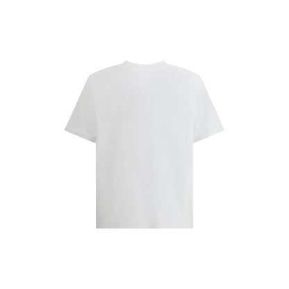 Maison Kitsuné White Cotton T-Shirt featuring embroidered Dressed Fox patch with ribbed crew neck, perfect for casual sophistication.