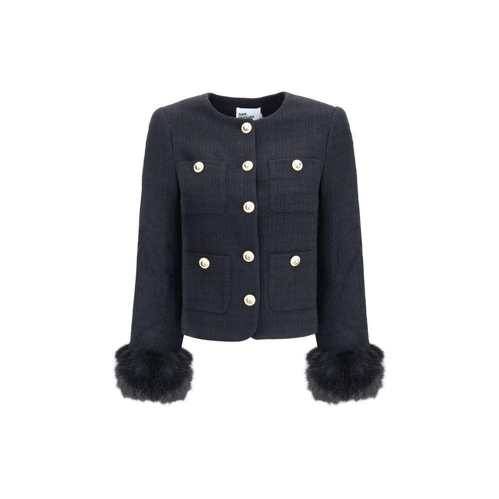 Self-Portrait Fur cuffed Jacket SE-AW25088JBBLACK-10