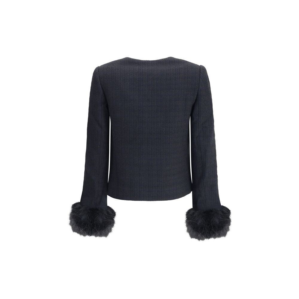 Self-Portrait Fur cuffed Jacket SE-AW25088JBBLACK-10
