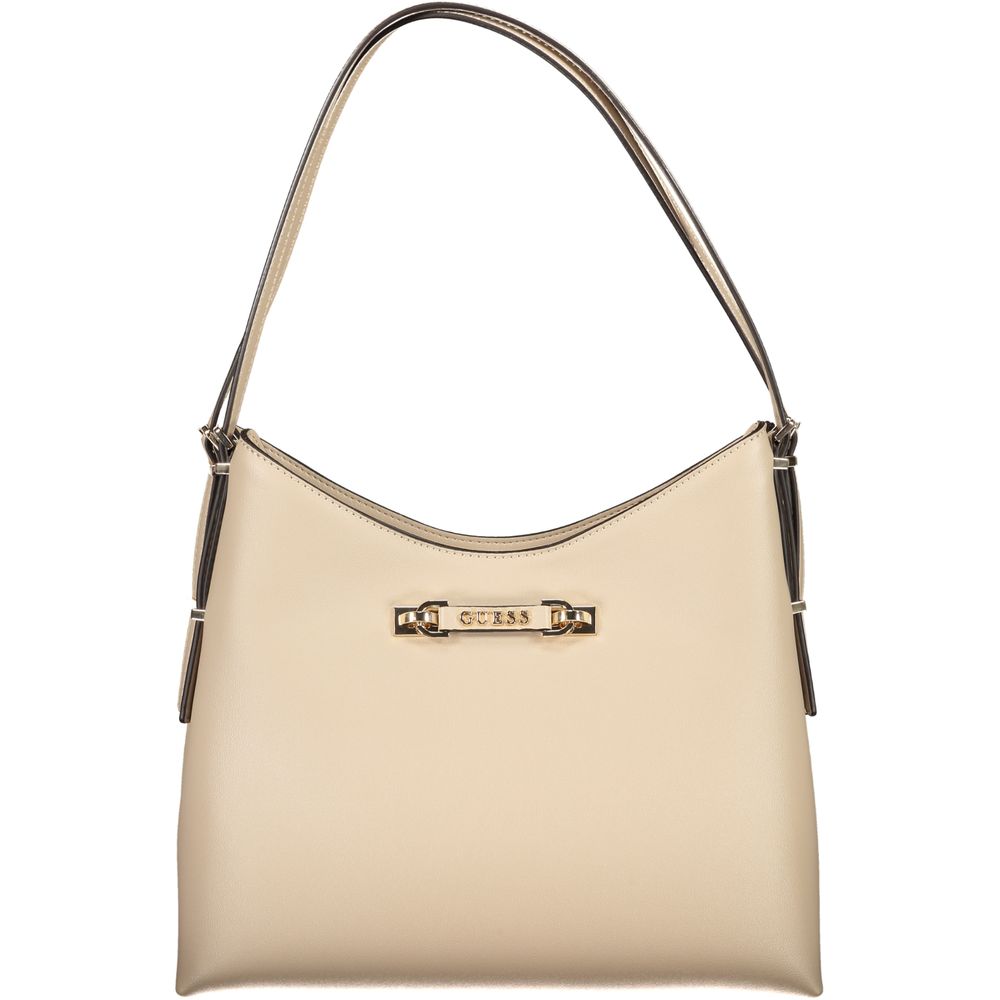 Guess Jeans Beige Polyethylene Women Handbag with dual shoulder handles and exterior pocket.