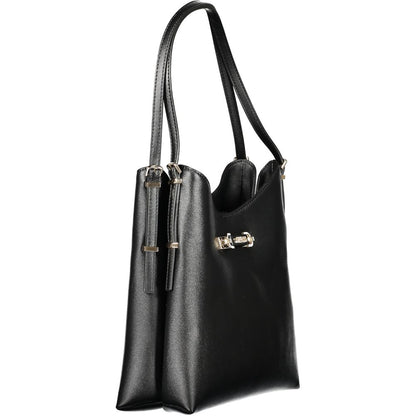 Guess Jeans Black Polyethylene Women Handbag with sleek design and dual compartments, perfect for fashionistas seeking sophistication and versatility.