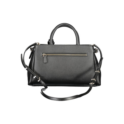 Guess Jeans Black Polyethylene Women Handbag with detachable strap and multiple compartments.