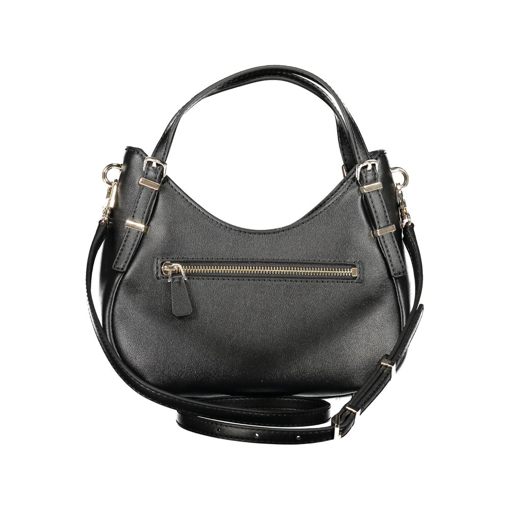 Guess Jeans Black Polyethylene Women Handbag with adjustable handles and detachable shoulder strap, featuring an external pocket for essentials.