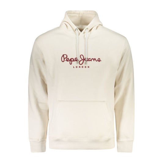 Pepe Jeans White Cotton Men Sweater with logo, eco-conscious design, and central pocket, perfect for everyday style.