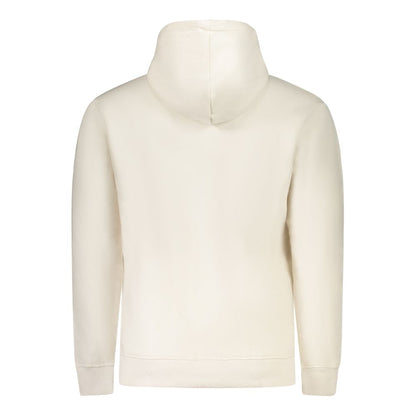 Back view of Pepe Jeans White Cotton Men Sweater featuring a hood and minimalist design in stark white color.