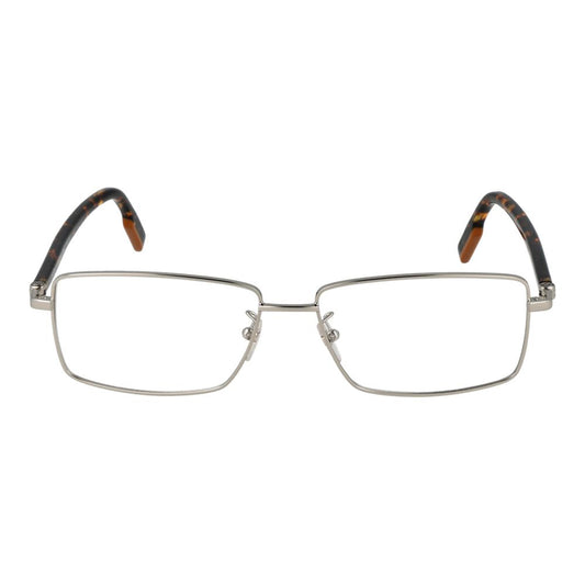 Ermenegildo Zegna Silver Men Glasses Frame with full-rim metal design and demo lenses, includes branded case.