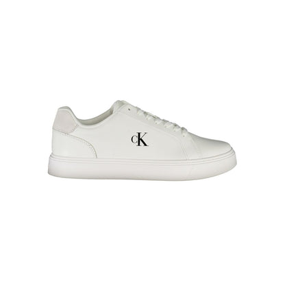 Calvin Klein White Leather Men Sneaker with logo print showcasing modern style and comfort.
