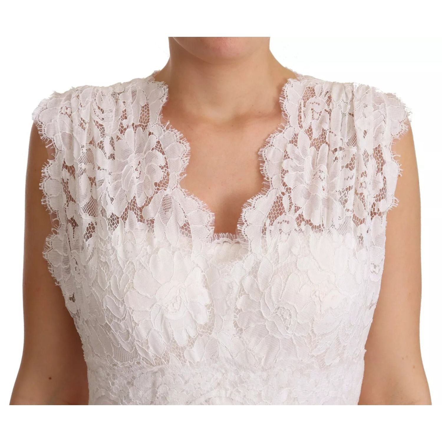 Dolce & Gabbana White Flower Lace Corsage Long Maxi Dress