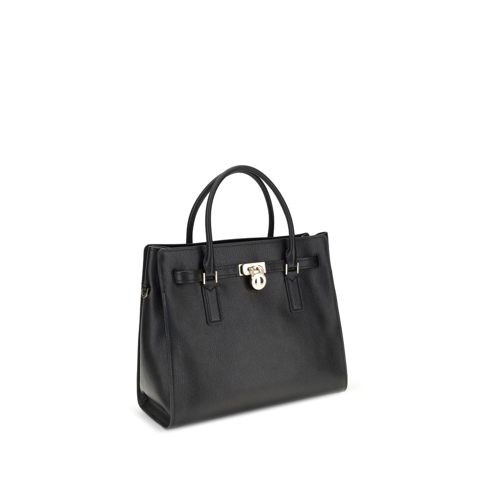 Michael Kors Black Calf Leather Bos Taurus Shoulder Bag with metal studs and detachable handles, showcasing elegant design.