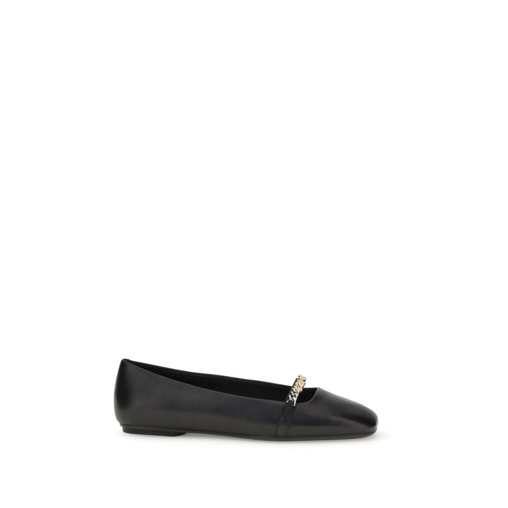 PINKO Black Calf Leather Bos Taurus Ballet Flats with decorative metal loop, elegant design for AW25 season.
