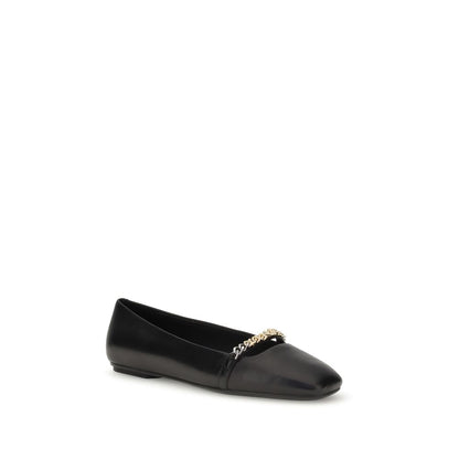 PINKO Black Calf Leather Bos Taurus Ballet Flats with decorative metal loop, round toe design for AW25 season fashion.