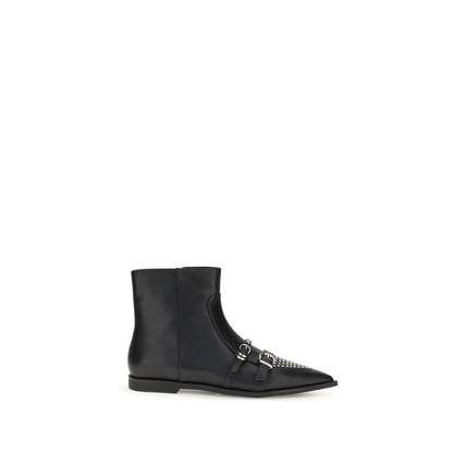 PINKO Black Calf Leather Bos Taurus Ankle Boots