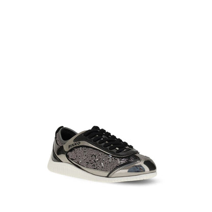 PINKO Silver Nylon Chunky Sneakers with sequin detail, round toe, and rubber sole for comfort and style, perfect for casual looks.