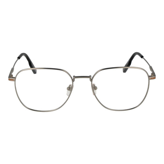 Ermenegildo Zegna Silver Men Glasses Frame in titanium, full-rim geometric style, demo lenses, 54-18-145 size, includes branded case