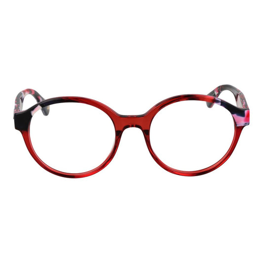Christian Lacroix Beige Women Glasses Frame in red full-rim acetate with round style, showcasing demo lenses and a fashionable design.