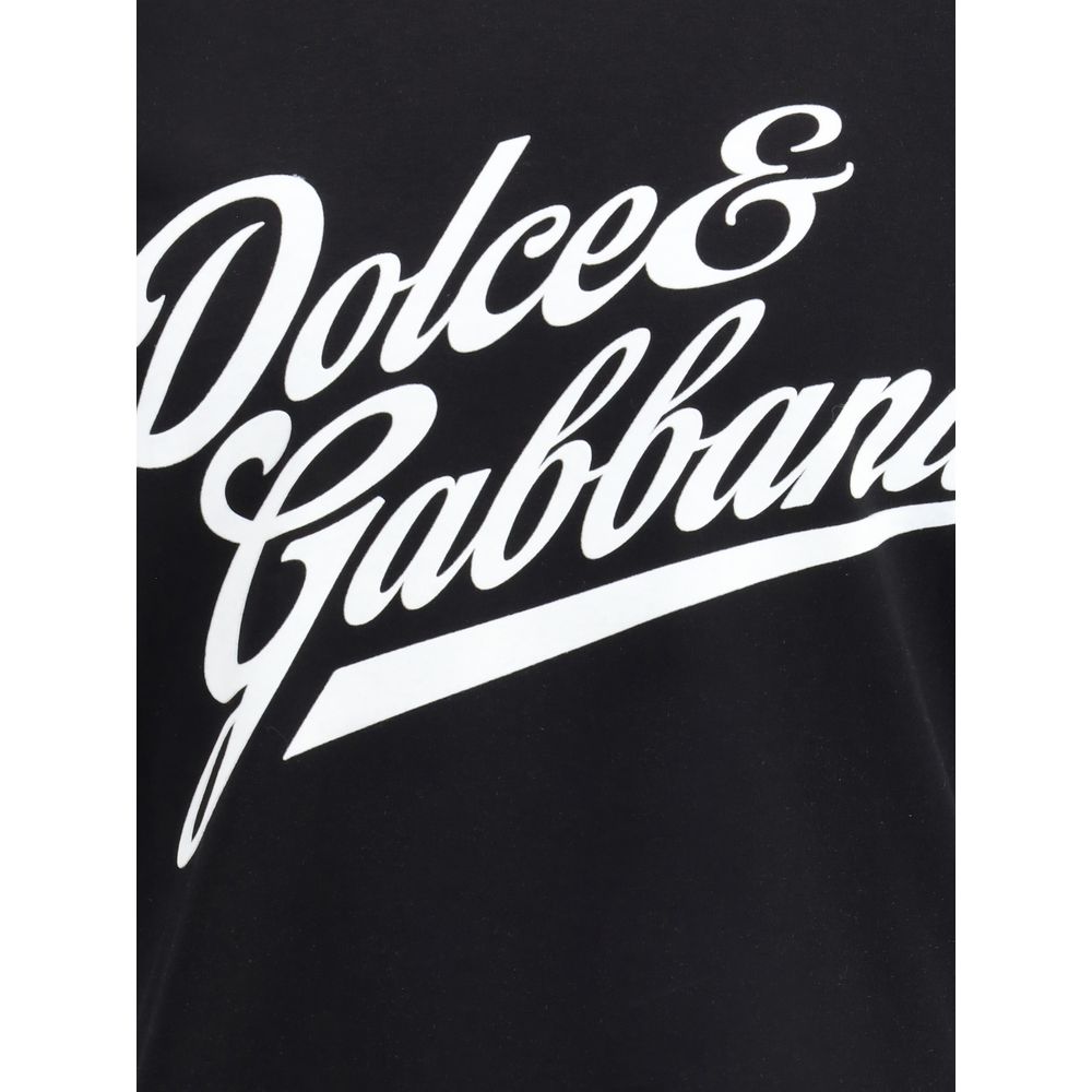 Dolce & Gabbana Black Cotton T-Shirt with velvet print, featuring classic fit and ribbed crew neck, 100% cotton, AW25 season.