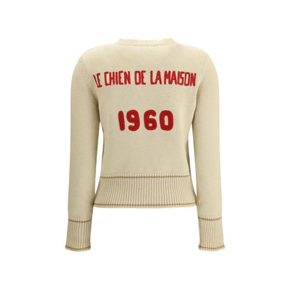 Back view of Valentino Cream Fleece Wool Sweatshirt featuring Le Chien de la Maison embroidery and ribbed trim.