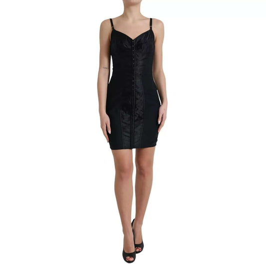Dolce & Gabbana Black Nylon Bodycon Corset Bustier Mini Dress