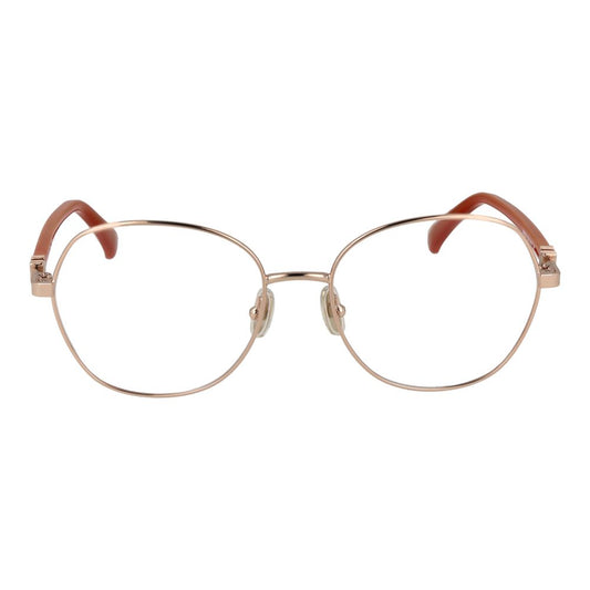 Max Mara Gold Women Glasses Frame, full-rim round metal design, demo lenses, size 54-17-140, stylish gold eyewear for women.
