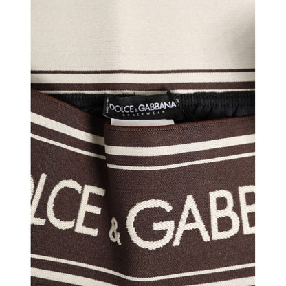 Dolce & Gabbana Brown Polyester Logo Elastic Waistband Swimwear